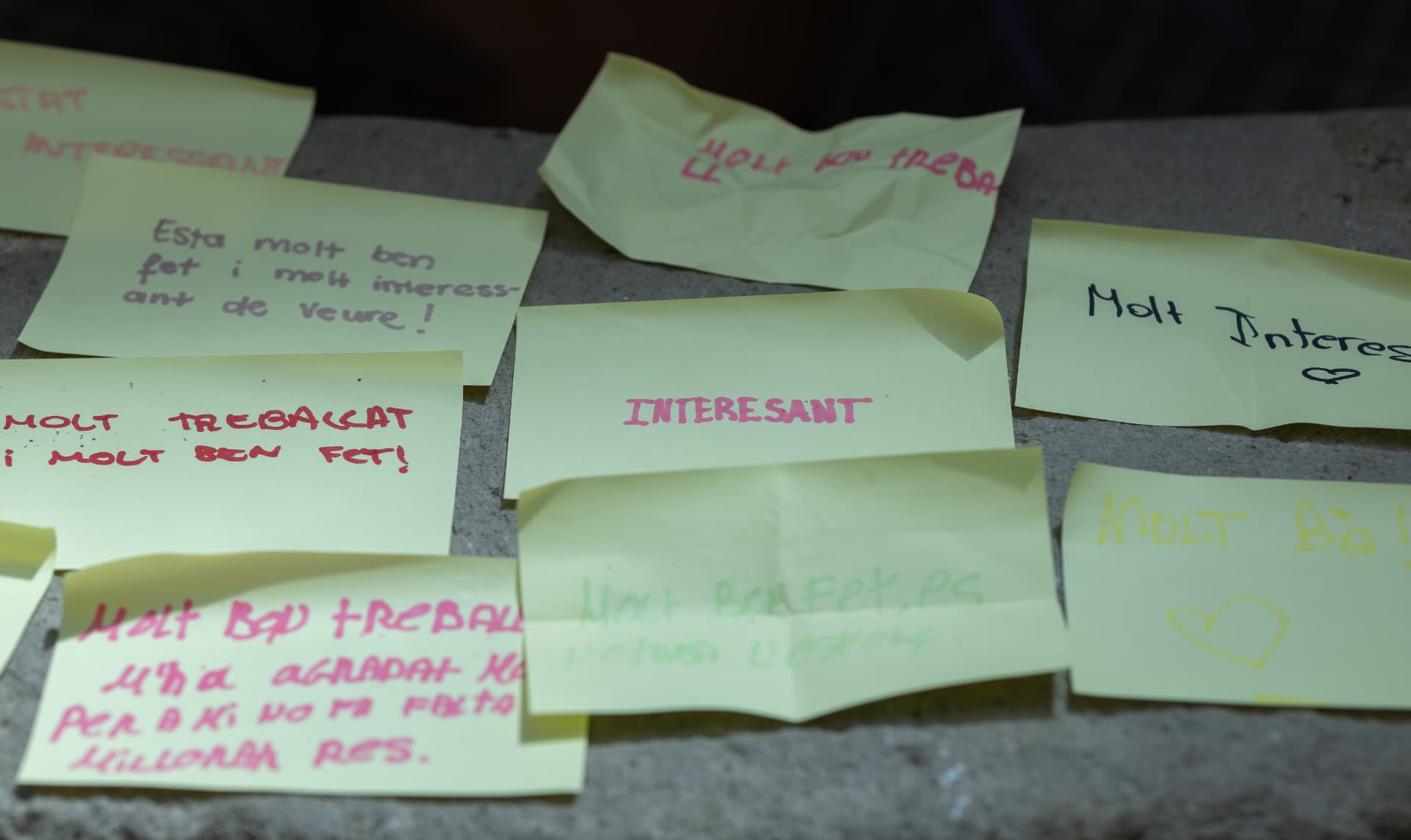 Notes escrites a mà pel jovent amb valoracions de l’activitat